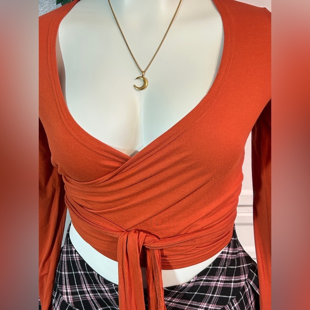 Plus size 0XLarge Burnt Orange‎ Wrap Blouse Long sleeve Autumn Fall - Picture 7 of 7